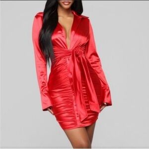 Fashion Nova Vibrant Red Long Sleeve Dress